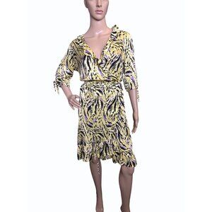 NWT ESQUALO Wrap Dress Zebra Print Yellow Black  Size 8, Ruffle Feminine